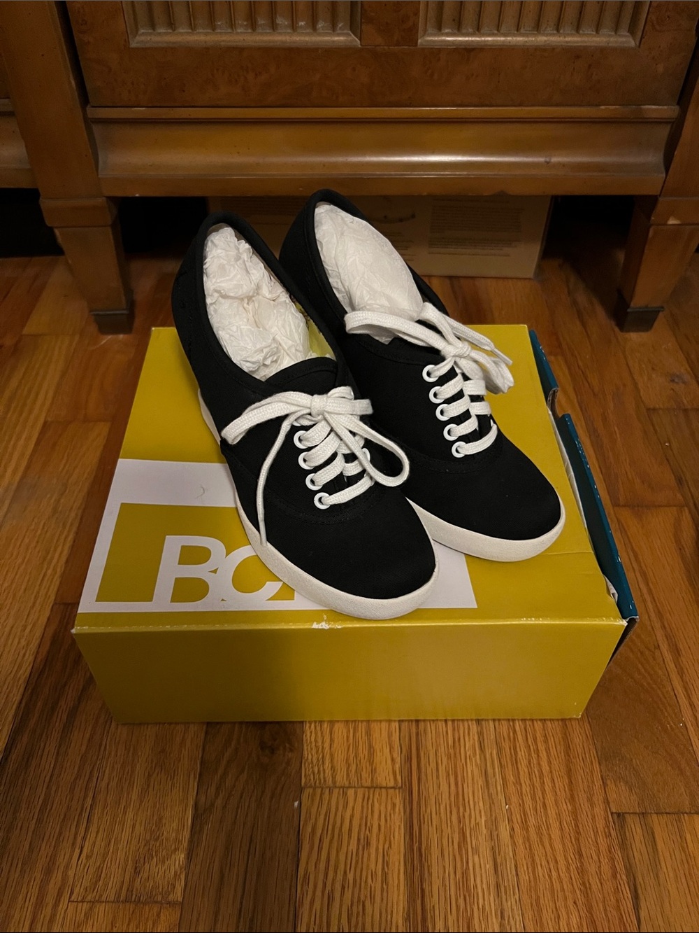 Women's Black Canvas Lace-Up Sneakers with White Soles